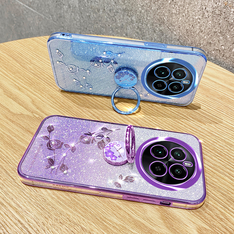 KADEM For Realme GT5 Pro 5G Slim Case Rhinestone Flower TPU Phone Cover with Kickstand