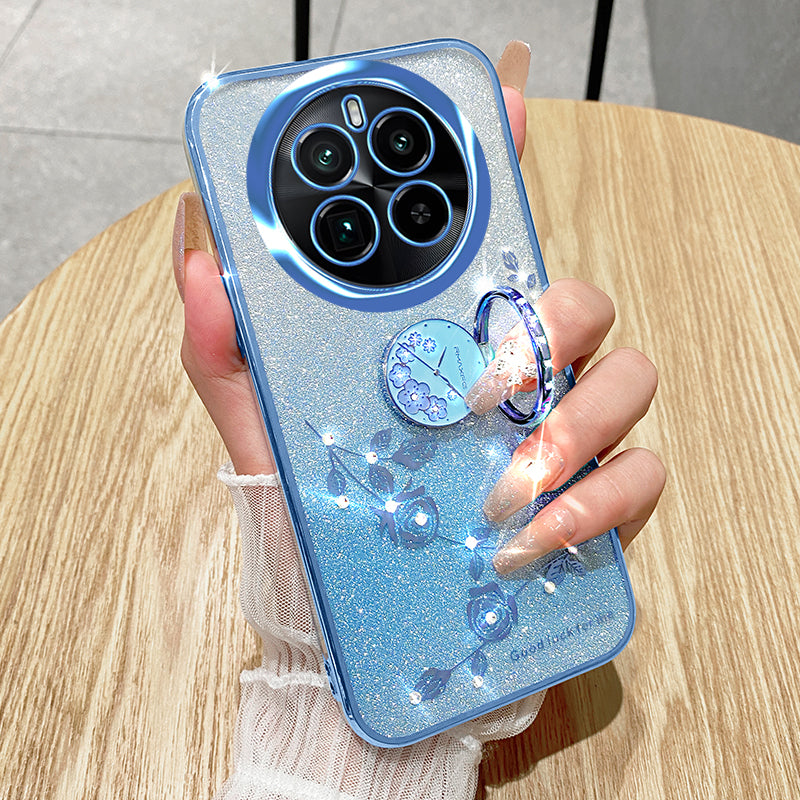 KADEM For Realme GT5 Pro 5G Slim Case Rhinestone Flower TPU Phone Cover with Kickstand