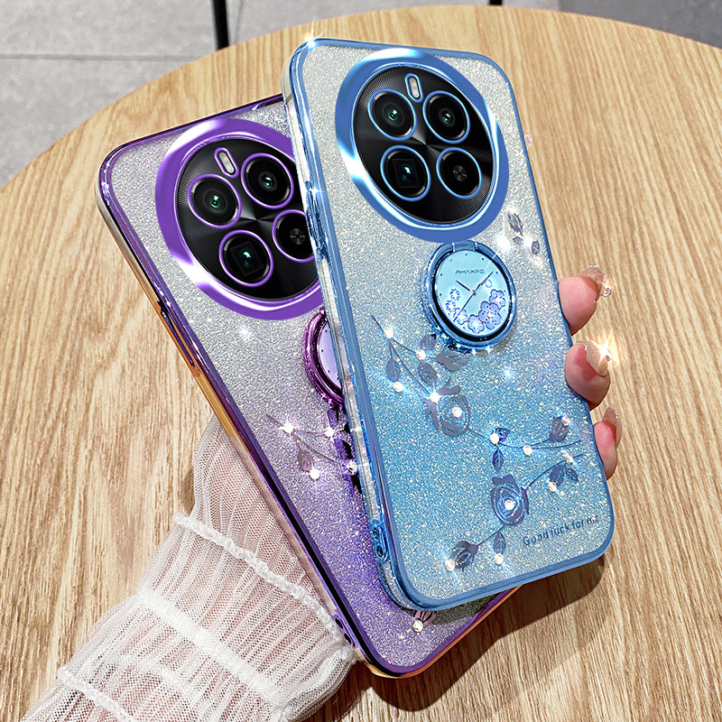 KADEM For Realme GT5 Pro 5G Slim Case Rhinestone Flower TPU Phone Cover with Kickstand