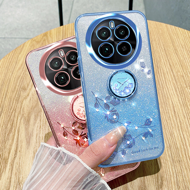 KADEM For Realme GT5 Pro 5G Slim Case Rhinestone Flower TPU Phone Cover with Kickstand