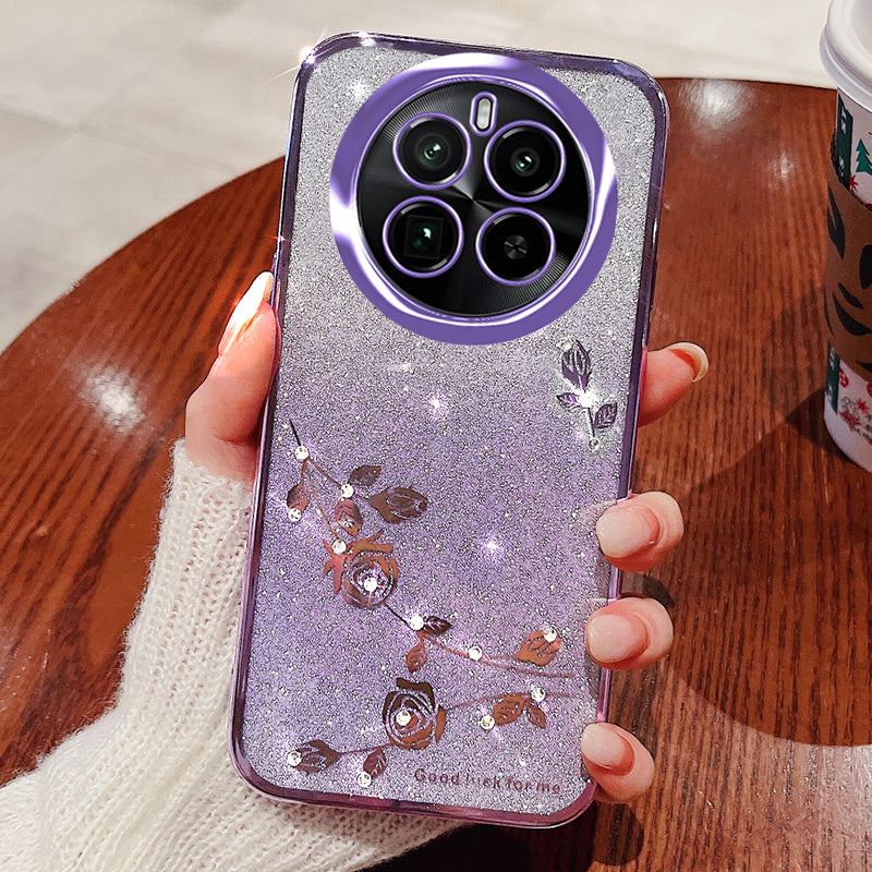 KADEM For Realme GT5 Pro 5G Case Drop Resistant Glitter TPU Phone Cover with Rhinestone Decor
