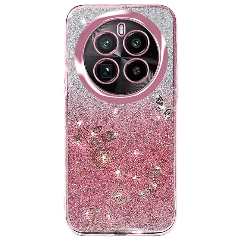 KADEM For Realme GT5 Pro 5G Case with Lanyard Glitter Flower Rhinestone TPU Cover