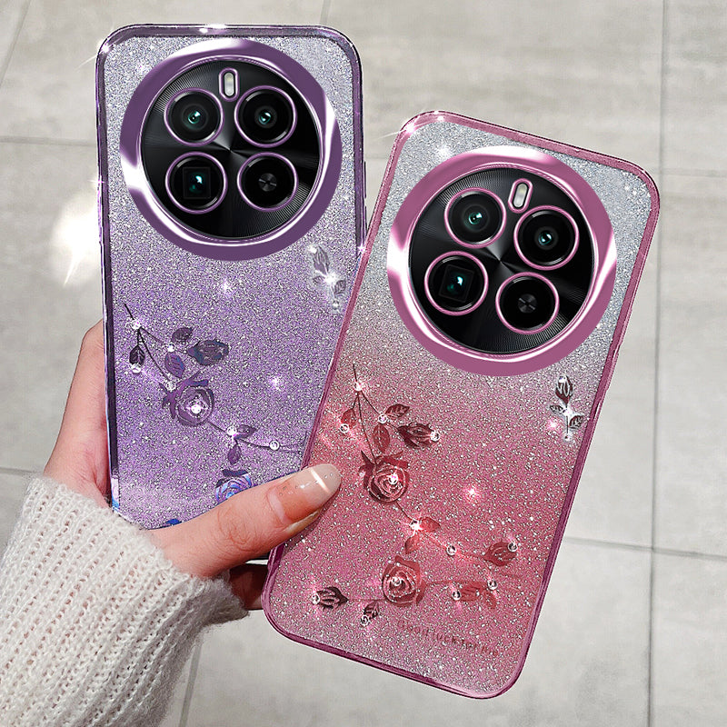 KADEM For Realme GT5 Pro 5G Case with Lanyard Glitter Flower Rhinestone TPU Cover