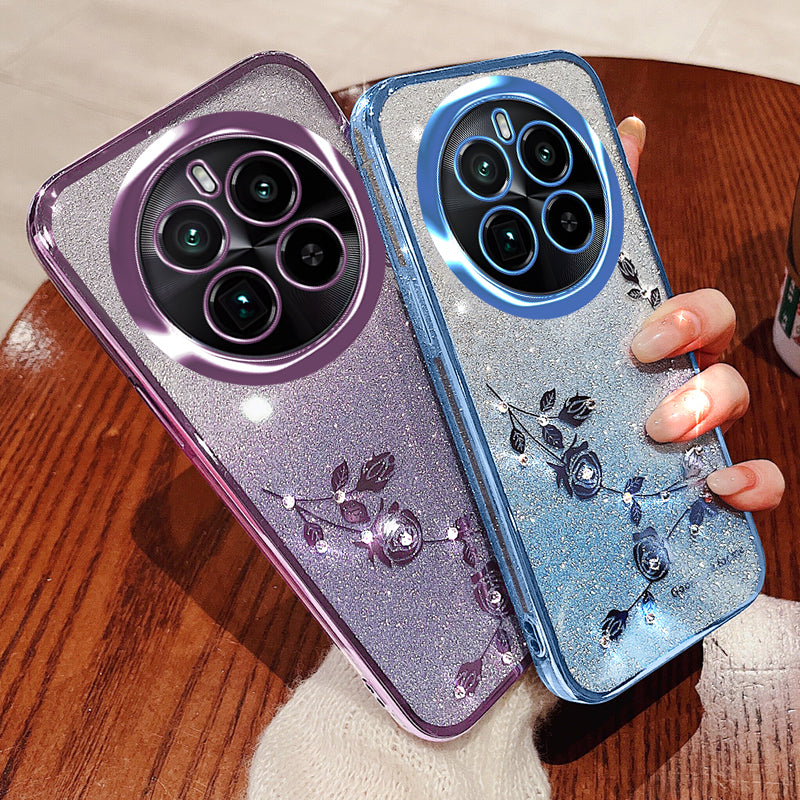 KADEM For Realme GT5 Pro 5G Case with Lanyard Glitter Flower Rhinestone TPU Cover