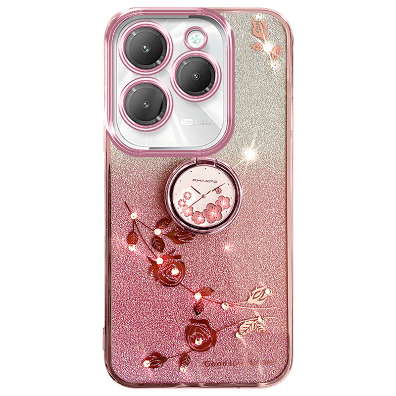 KADEM For Transsion Infinix Hot 40 / 40 Pro Phone Case Rhinestone Flower TPU Kickstand Cover