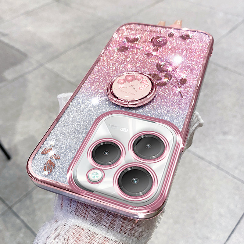 KADEM For Transsion Infinix Hot 40 / 40 Pro Phone Case Rhinestone Flower TPU Kickstand Cover