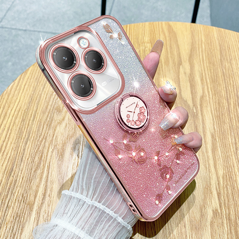 KADEM For Transsion Infinix Hot 40 / 40 Pro Phone Case Rhinestone Flower TPU Kickstand Cover