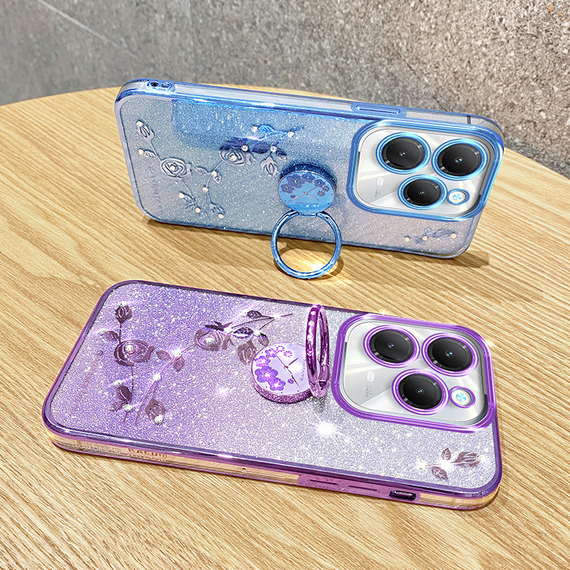 KADEM For Transsion Infinix Hot 40 / 40 Pro Phone Case Rhinestone Flower TPU Kickstand Cover