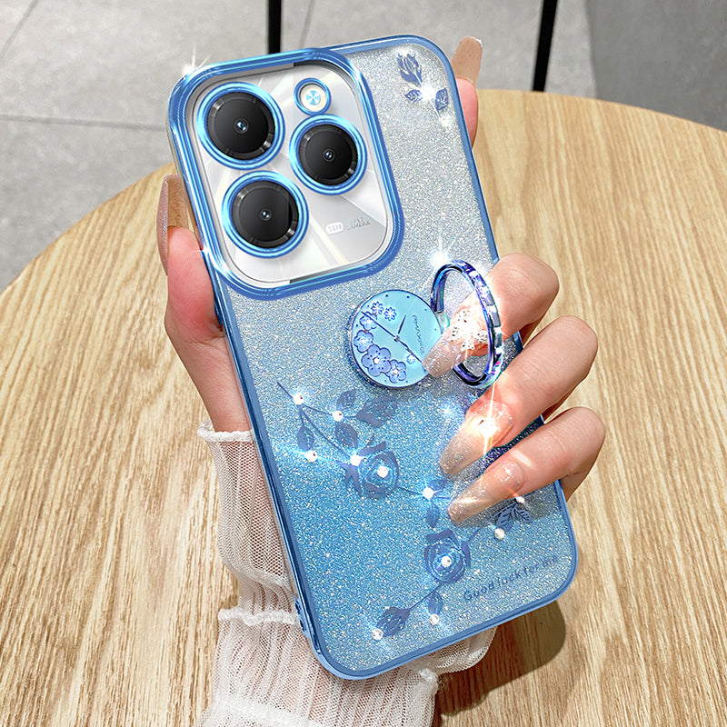 KADEM For Transsion Infinix Hot 40 / 40 Pro Phone Case Rhinestone Flower TPU Kickstand Cover