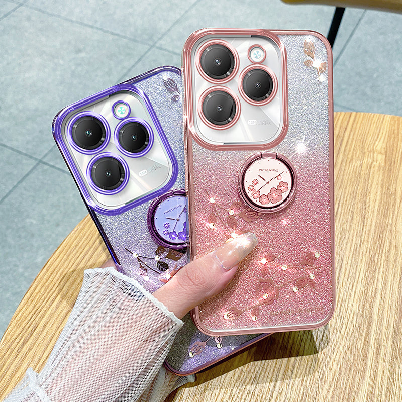 KADEM For Transsion Infinix Hot 40 / 40 Pro Phone Case Rhinestone Flower TPU Kickstand Cover