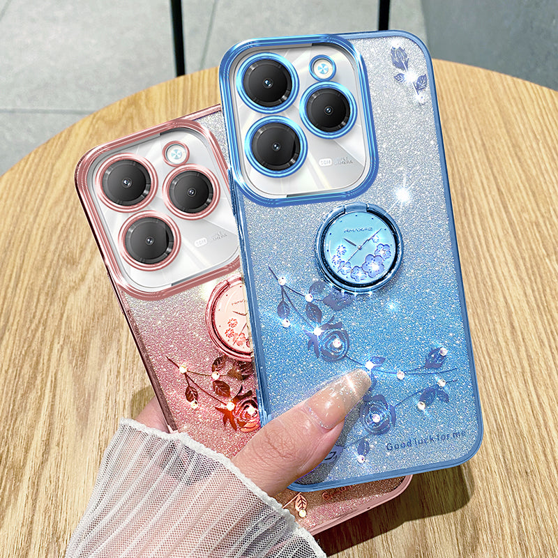 KADEM For Transsion Infinix Hot 40 / 40 Pro Phone Case Rhinestone Flower TPU Kickstand Cover