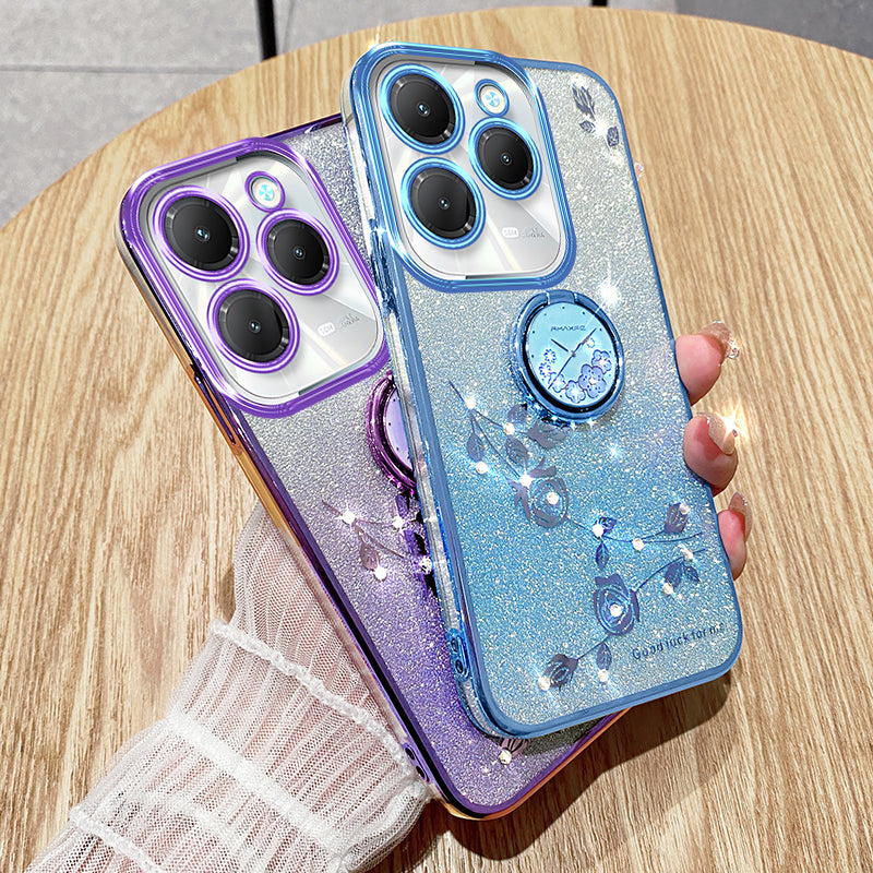 KADEM For Transsion Infinix Hot 40 / 40 Pro Phone Case Rhinestone Flower TPU Kickstand Cover