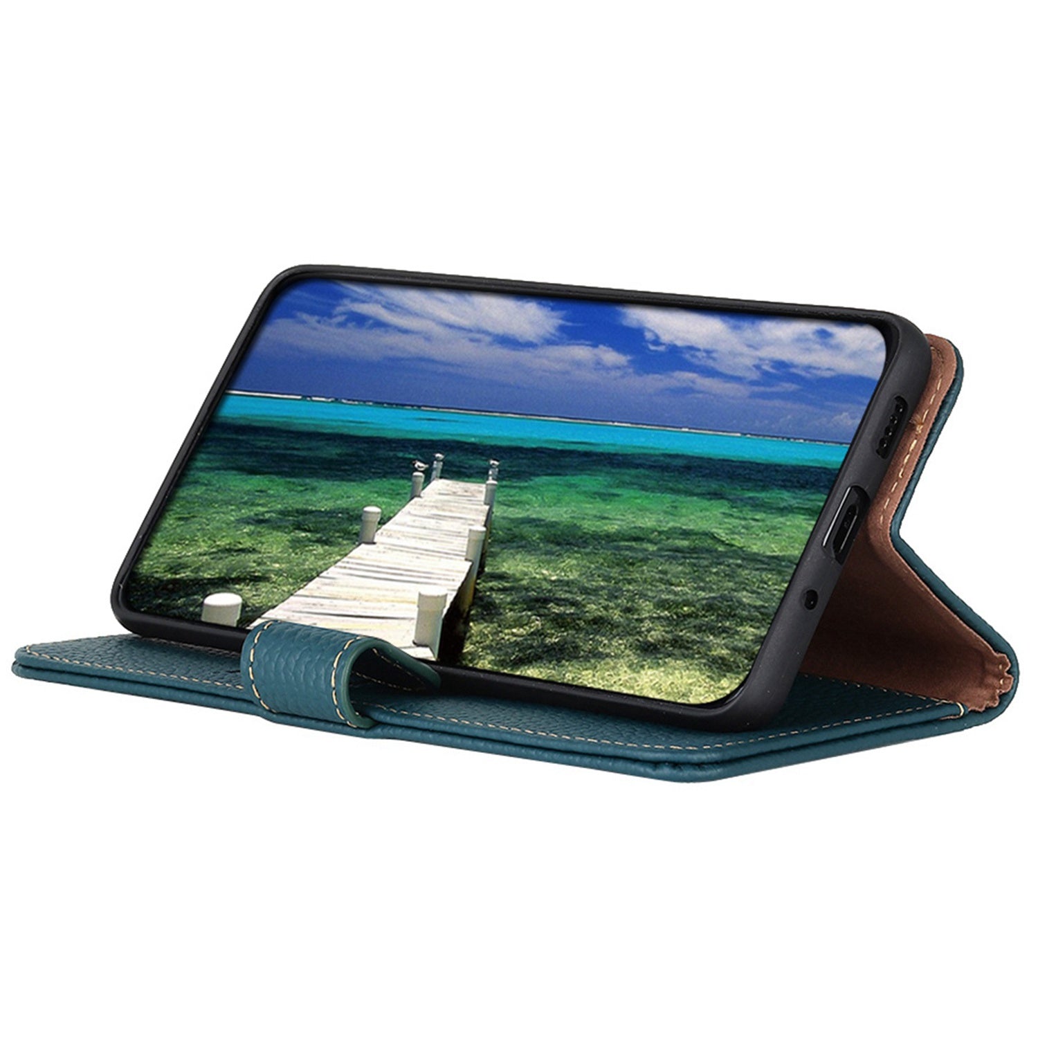 KHAZNEH For Motorola Moto G34 5G Phone Wallet Case Litchi Texture Genuine Cow Leather Flip Cover