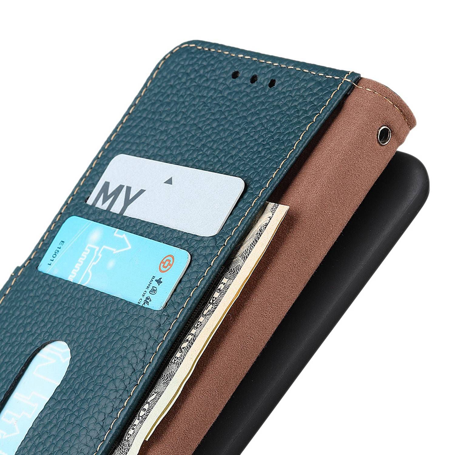 KHAZNEH For Motorola Moto G34 5G Phone Wallet Case Litchi Texture Genuine Cow Leather Flip Cover