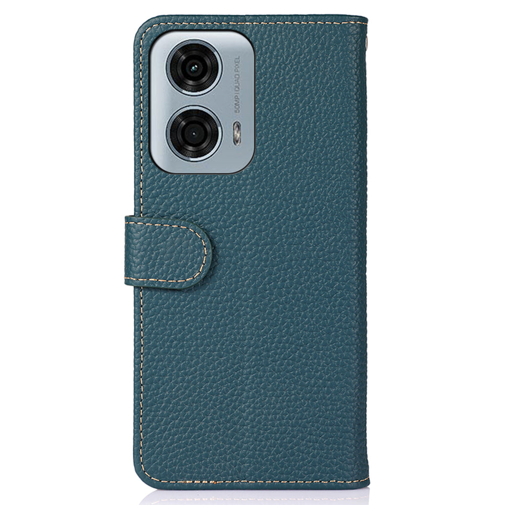 KHAZNEH For Motorola Moto G34 5G Phone Wallet Case Litchi Texture Genuine Cow Leather Flip Cover