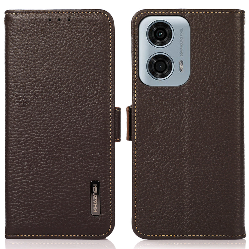 KHAZNEH For Motorola Moto G34 5G Case Litchi Texture RFID Blocking Anti-Drop Phone Cover