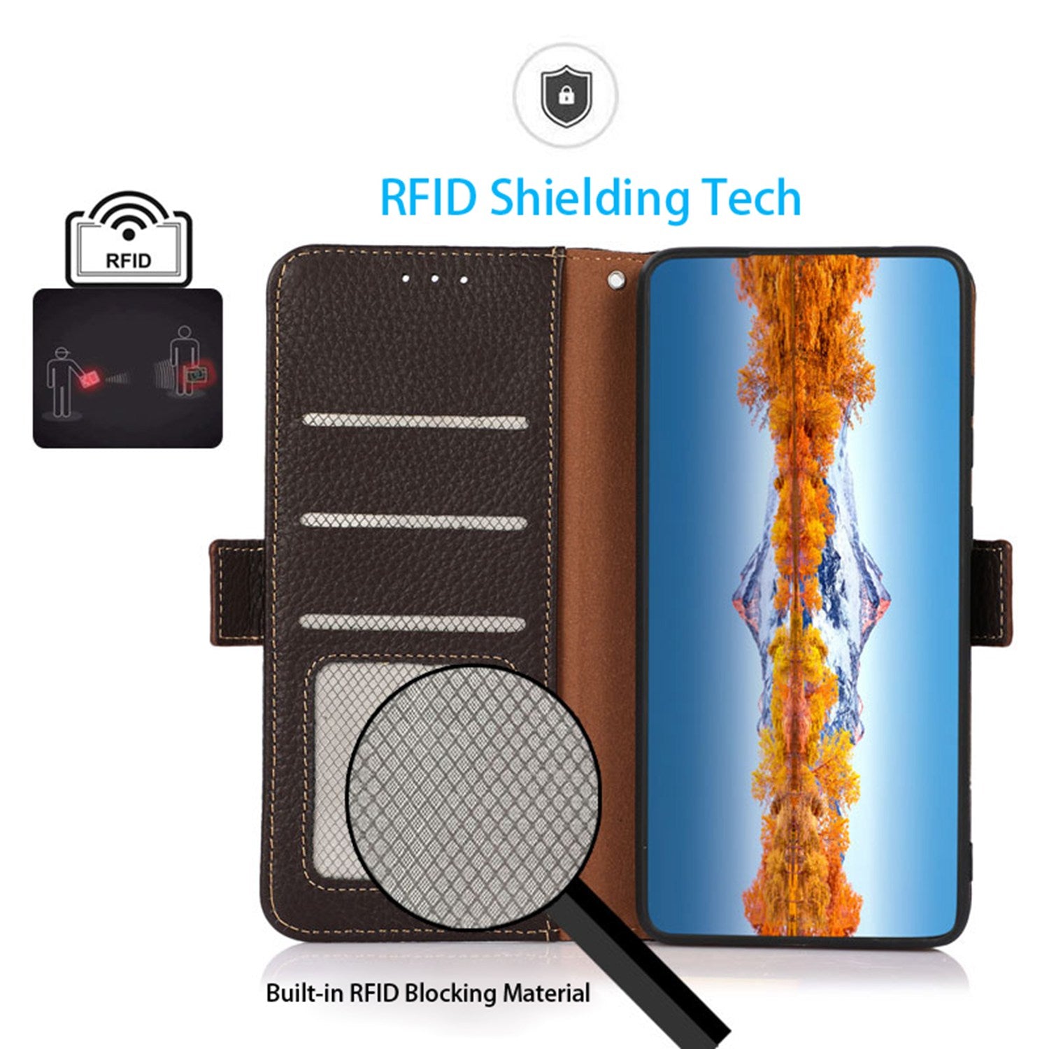 KHAZNEH For Motorola Moto G34 5G Case Litchi Texture RFID Blocking Anti-Drop Phone Cover