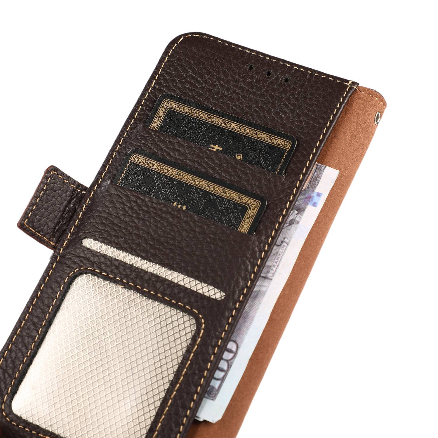 KHAZNEH For Motorola Moto G34 5G Case Litchi Texture RFID Blocking Anti-Drop Phone Cover