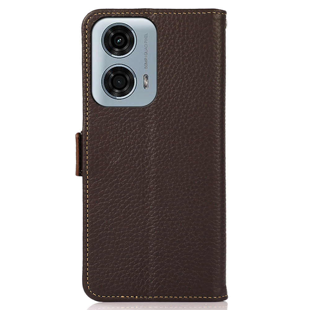 KHAZNEH For Motorola Moto G34 5G Case Litchi Texture RFID Blocking Anti-Drop Phone Cover