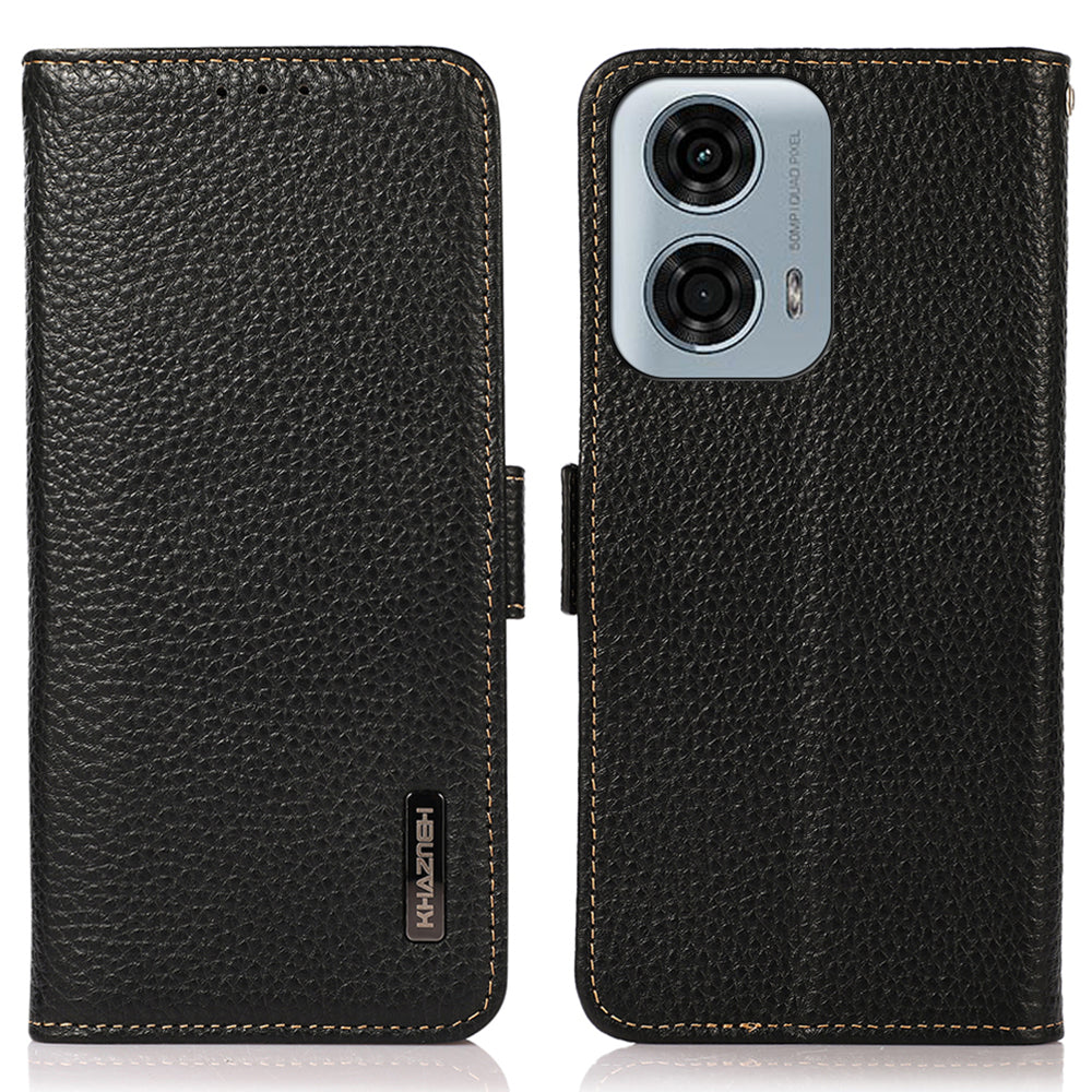 KHAZNEH For Motorola Moto G34 5G Case Litchi Texture RFID Blocking Anti-Drop Phone Cover
