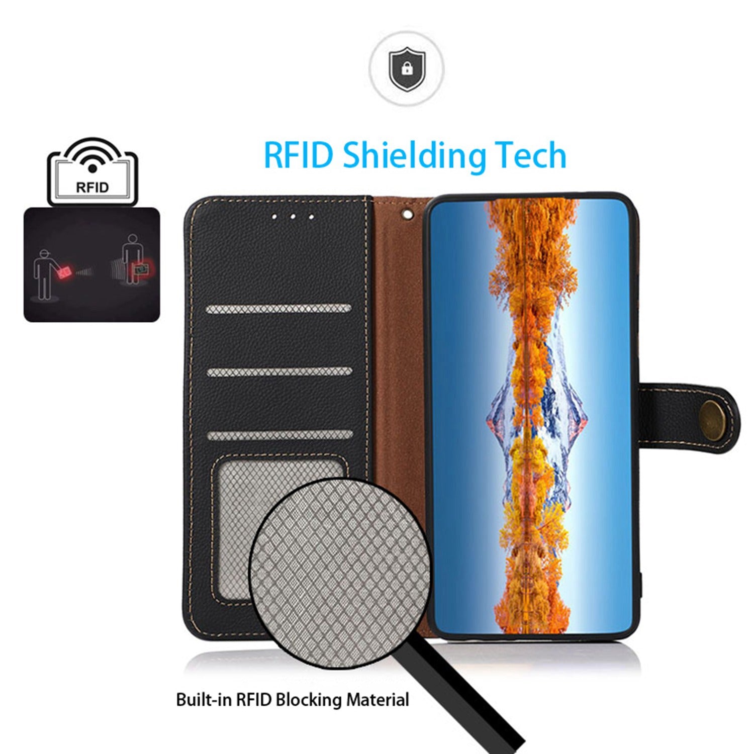 KHAZNEH For Realme C67 4G Phone Case RFID Blocking Genuine Cow Leather Flip Cover