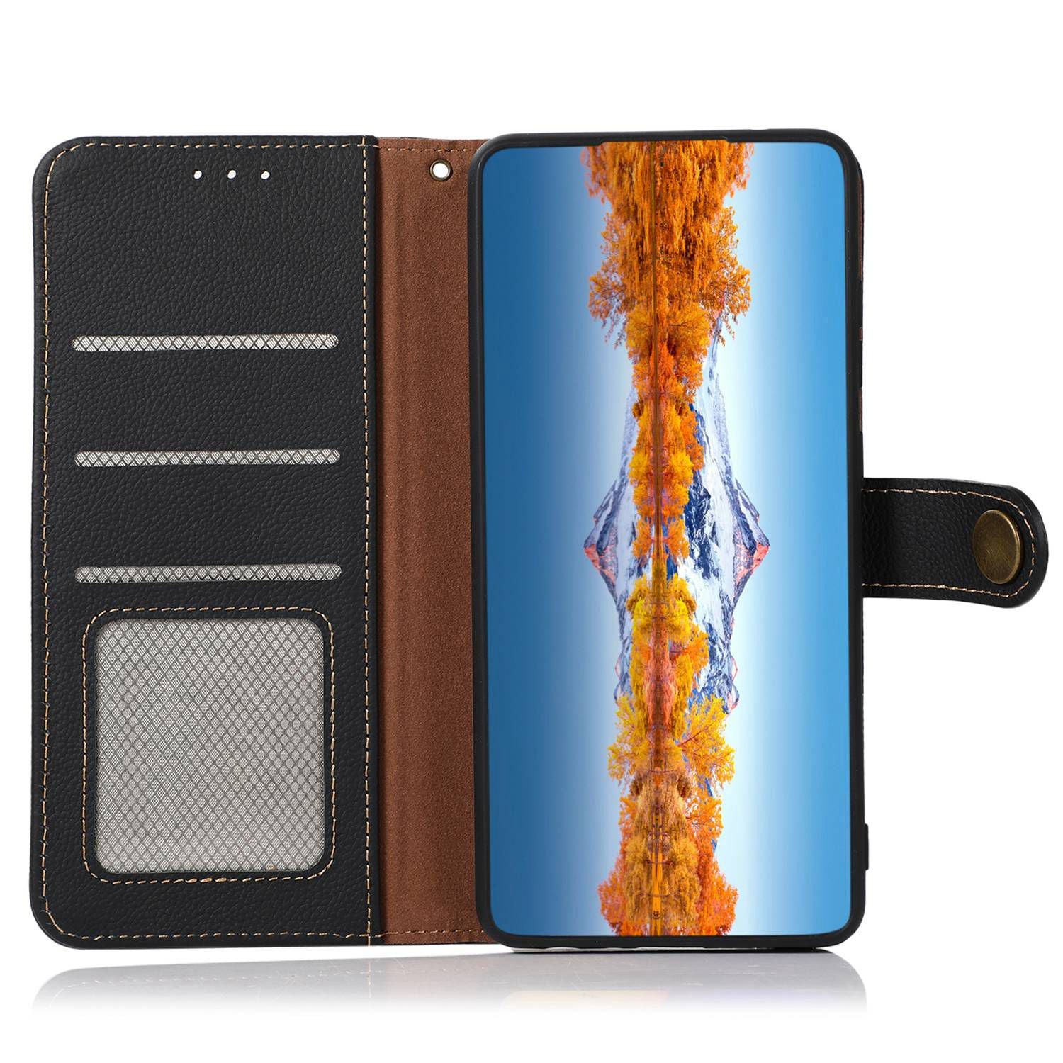 KHAZNEH For Realme C67 4G Phone Case RFID Blocking Genuine Cow Leather Flip Cover