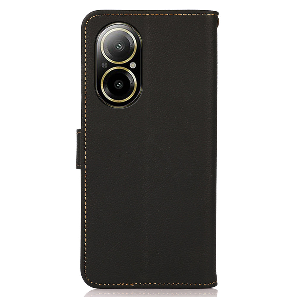 KHAZNEH For Realme C67 4G Phone Case RFID Blocking Genuine Cow Leather Flip Cover