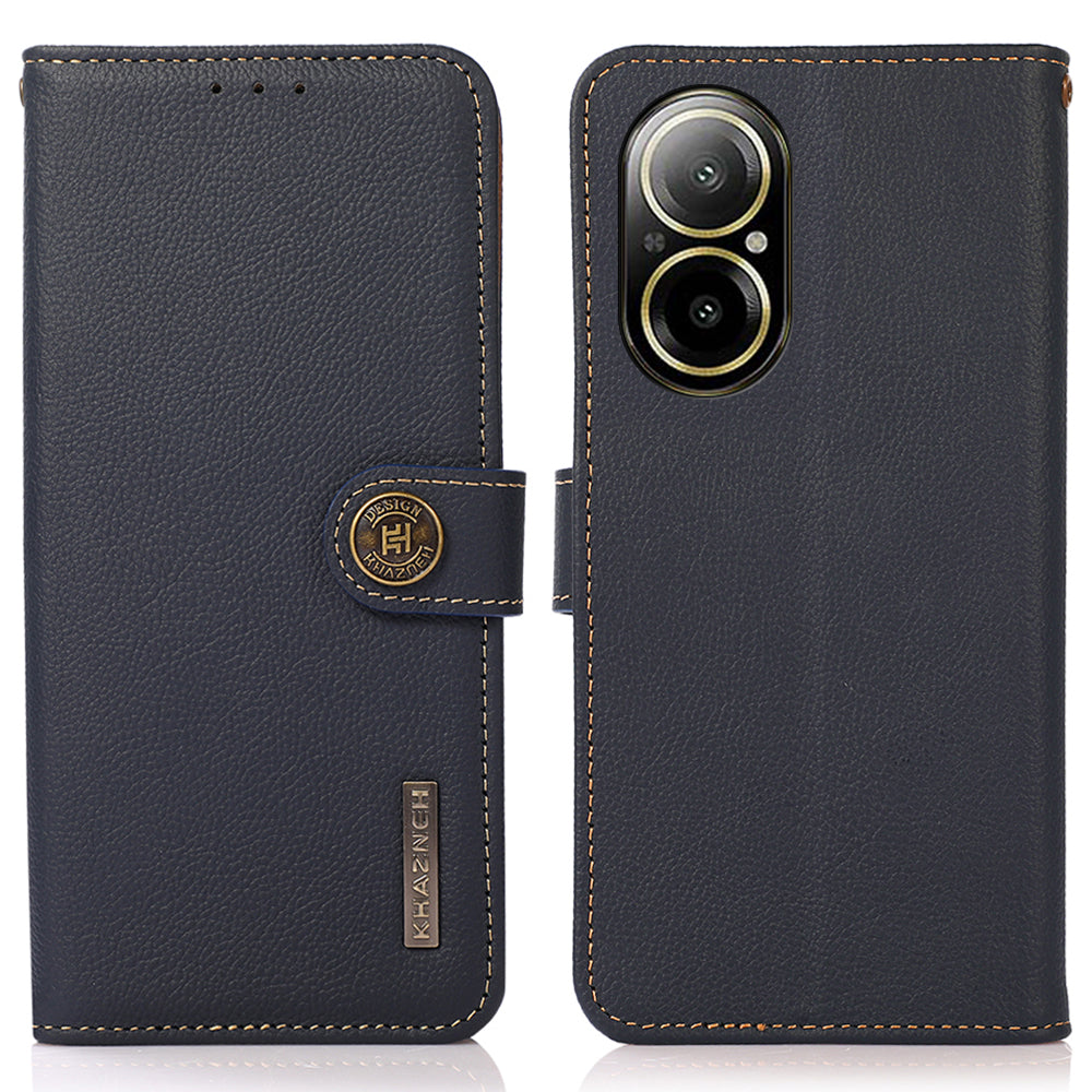KHAZNEH For Realme C67 4G Phone Case RFID Blocking Genuine Cow Leather Flip Cover