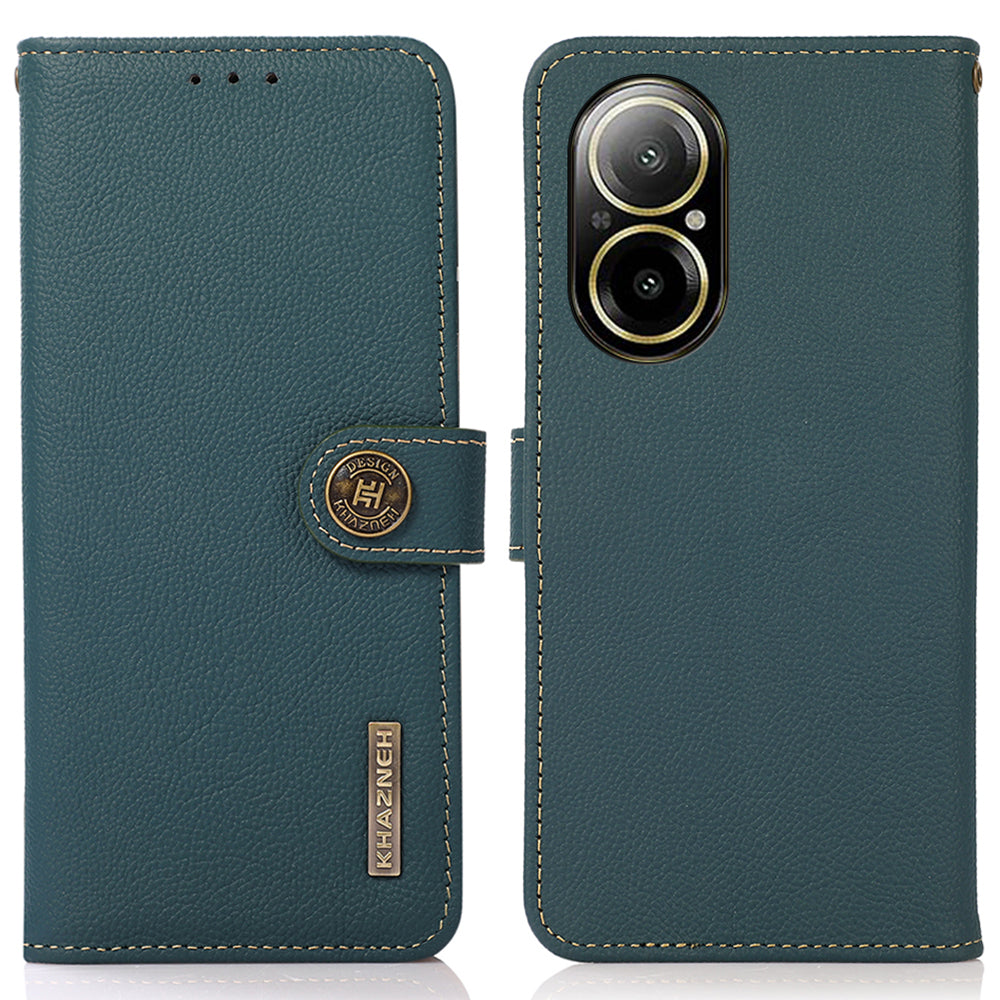 KHAZNEH For Realme C67 4G Phone Case RFID Blocking Genuine Cow Leather Flip Cover