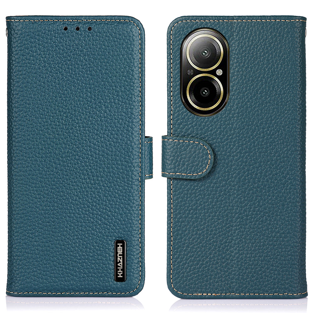 KHAZNEH For Realme C67 4G Case Genuine Cow Leathe+TPU Phone Wallet Cover with Litchi Texture