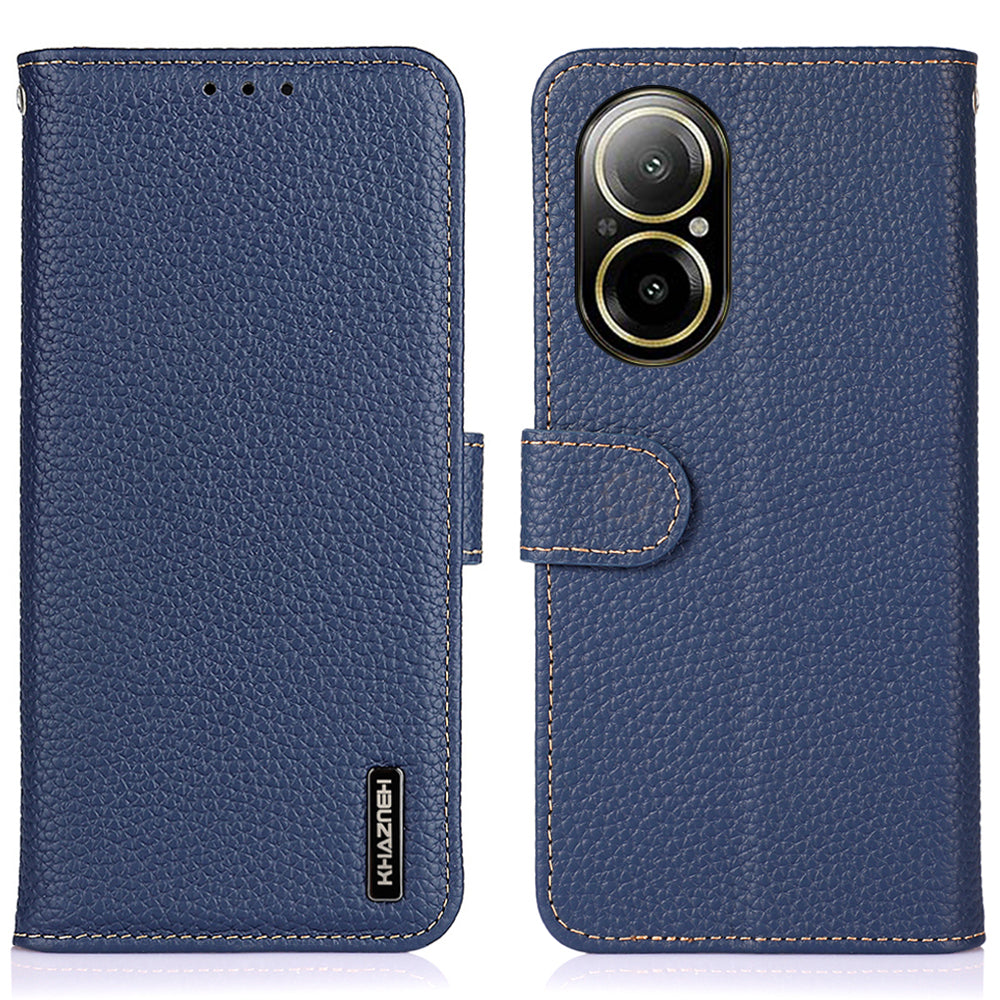 KHAZNEH For Realme C67 4G Case Genuine Cow Leathe+TPU Phone Wallet Cover with Litchi Texture