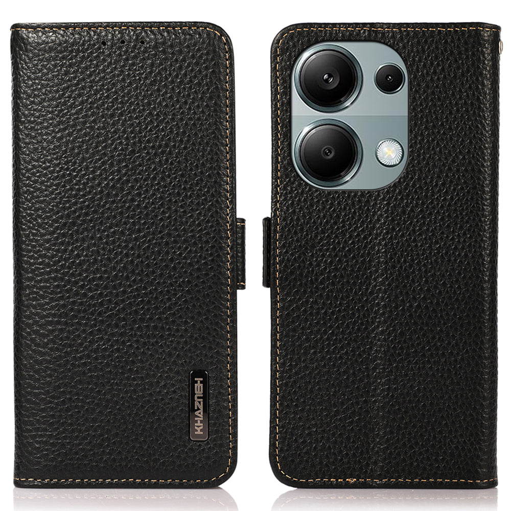 KHAZNEH For Xiaomi Redmi Note 13 4G Wallet Case Genuine Cow Leather+TPU Phone Cover