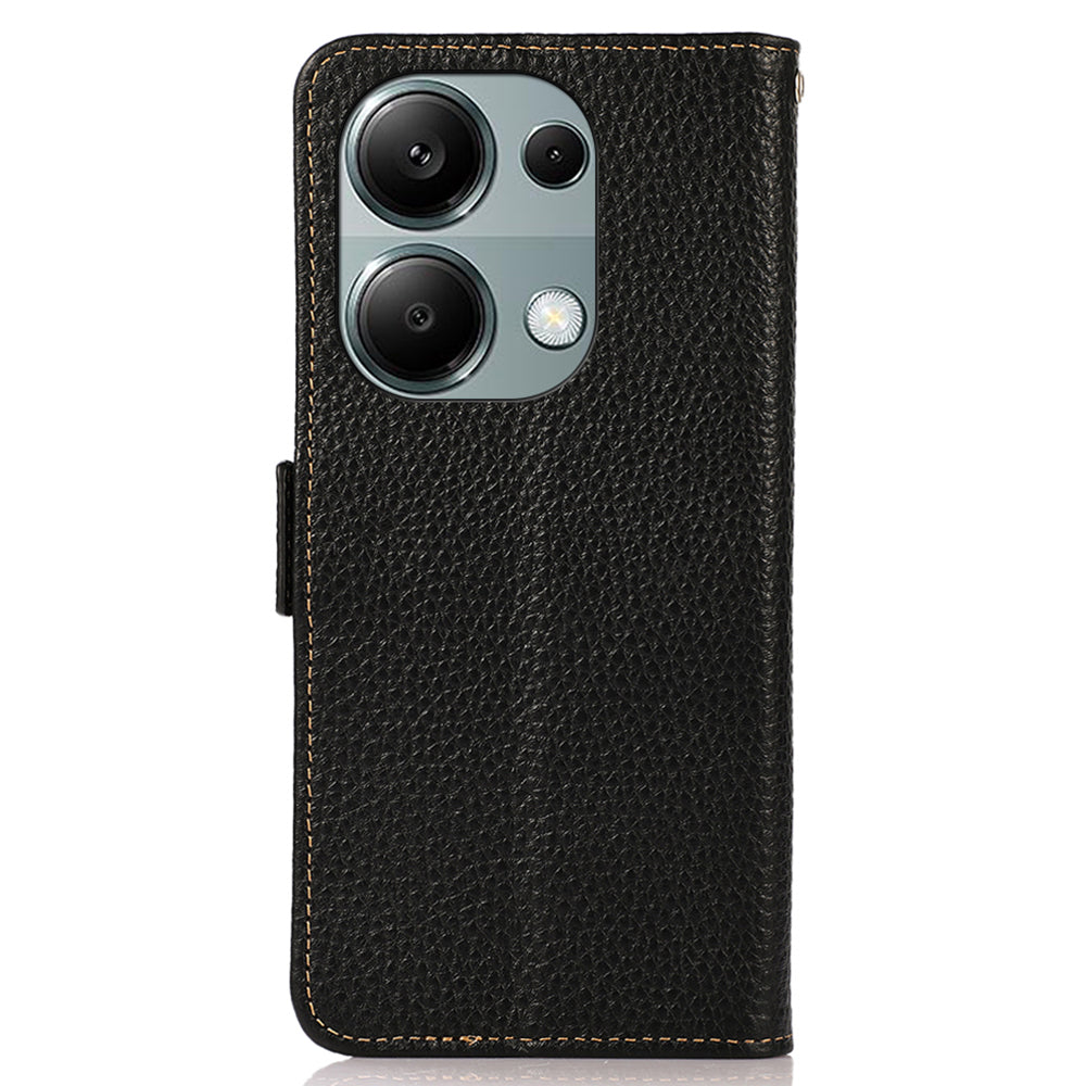 KHAZNEH For Xiaomi Redmi Note 13 4G Wallet Case Genuine Cow Leather+TPU Phone Cover