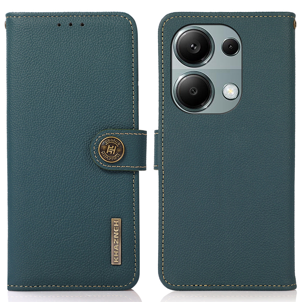 KHAZNEH For Xiaomi Redmi Note 13 4G Case Genuine Cow Leather Phone Wallet Cover RFID Blocking
