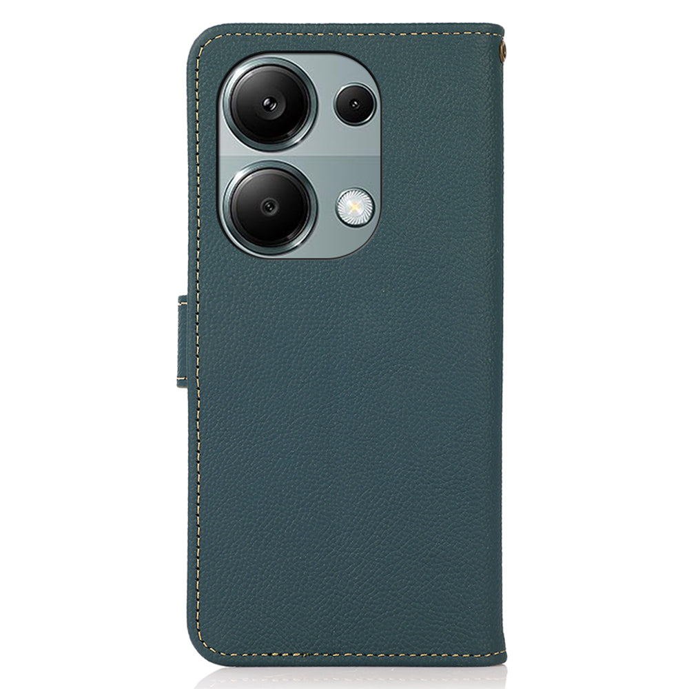 KHAZNEH For Xiaomi Redmi Note 13 4G Case Genuine Cow Leather Phone Wallet Cover RFID Blocking
