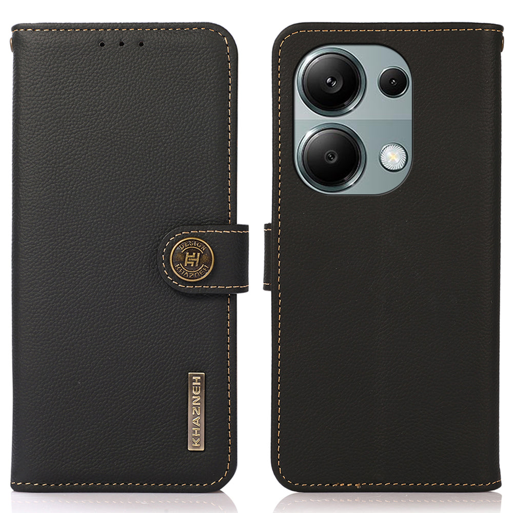 KHAZNEH For Xiaomi Redmi Note 13 4G Case Genuine Cow Leather Phone Wallet Cover RFID Blocking