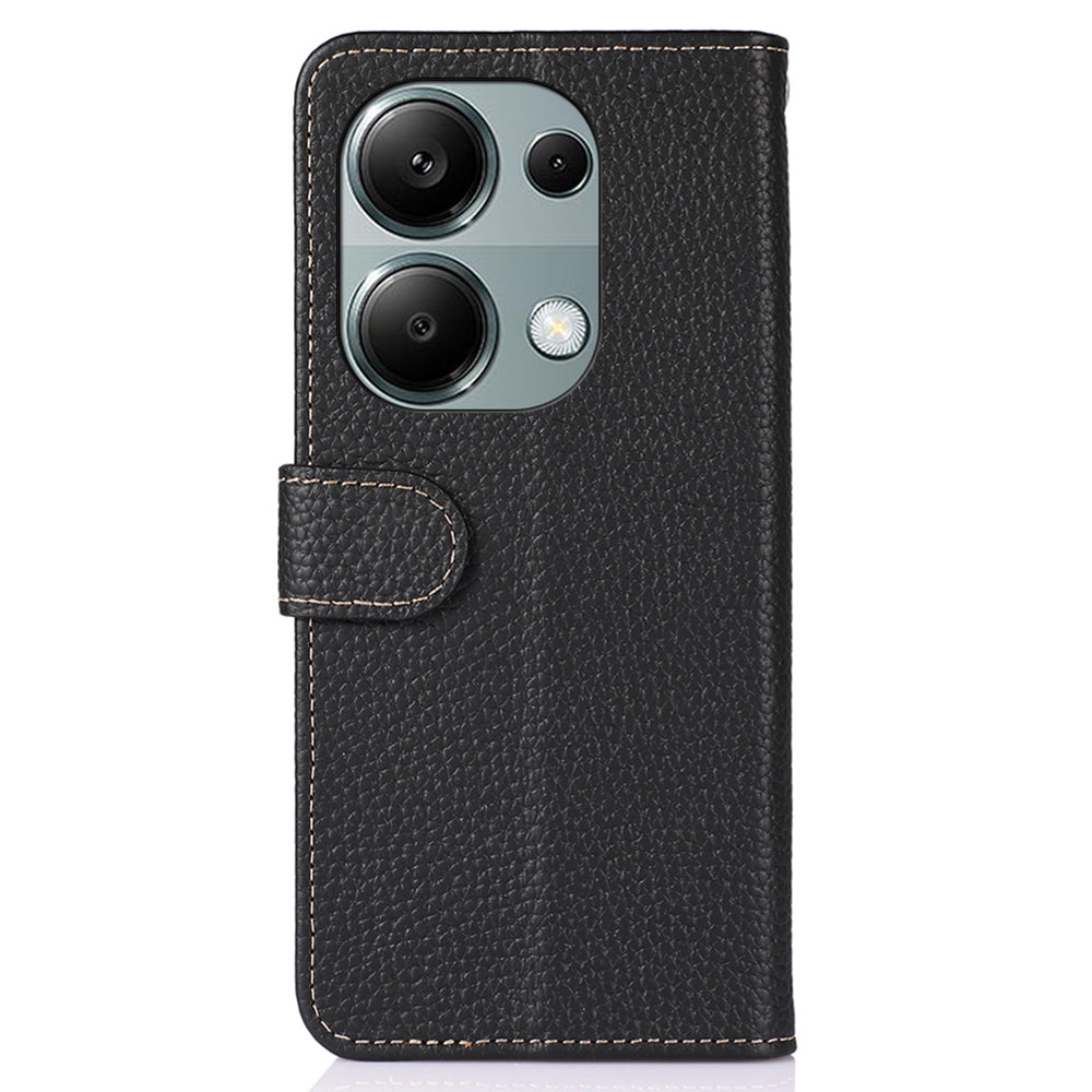 KHAZNEH For Xiaomi Redmi Note 13 4G Magnetic Case Genuine Cow Leather Litchi Texture Phone Cover