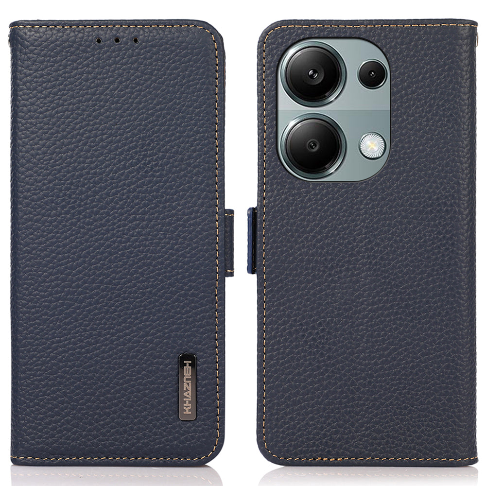 KHAZNEH For Xiaomi Redmi Note 13 Pro 4G / Poco M6 Pro 4G Wallet Case RFID Blocking Genuine Cow Leather Phone Cover