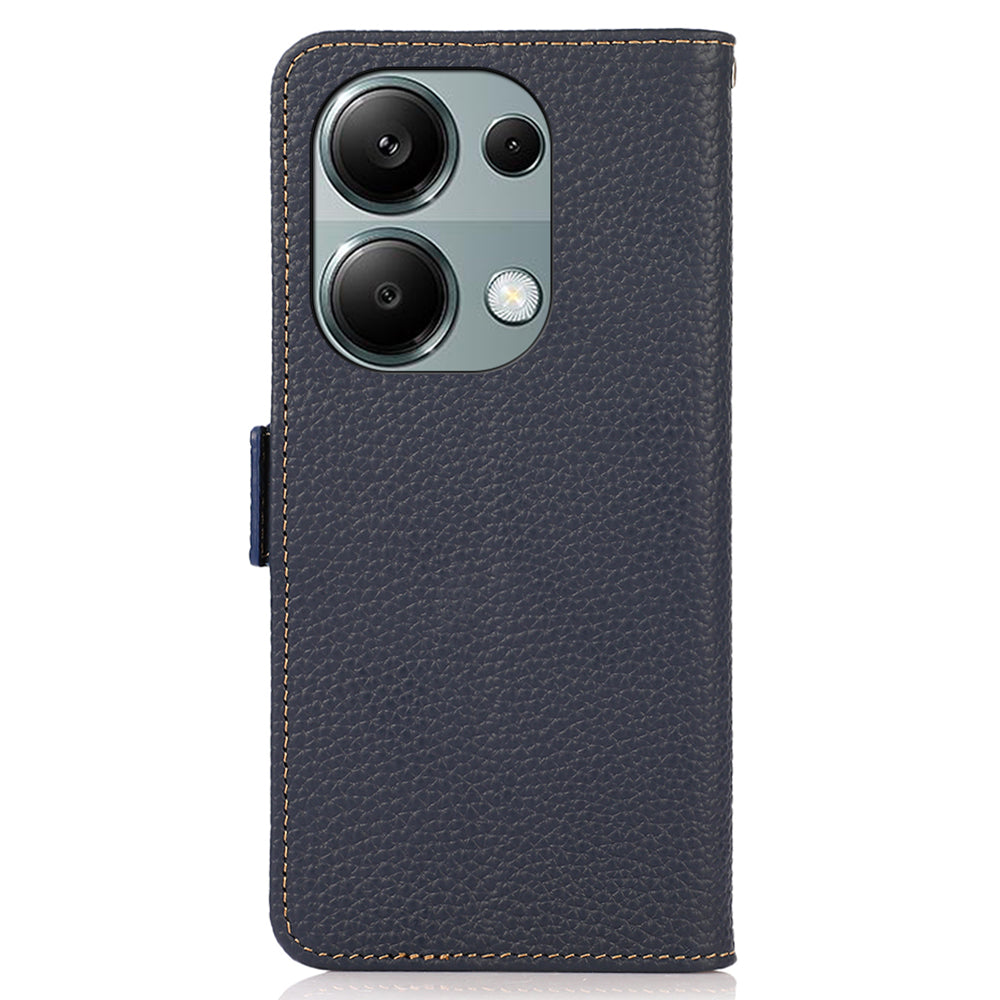 KHAZNEH For Xiaomi Redmi Note 13 Pro 4G / Poco M6 Pro 4G Wallet Case RFID Blocking Genuine Cow Leather Phone Cover