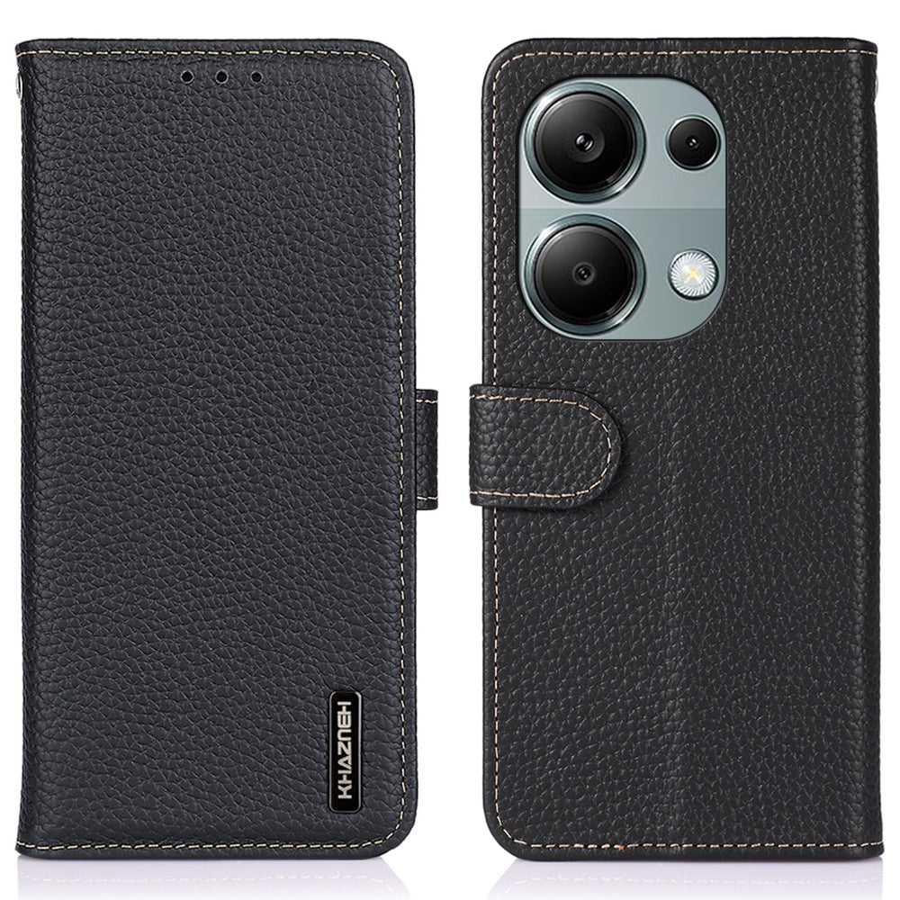KHAZNEH For Xiaomi Redmi Note 13 Pro 4G / Poco M6 Pro 4G Case Wallet Genuine Cow Leather Phone Cover