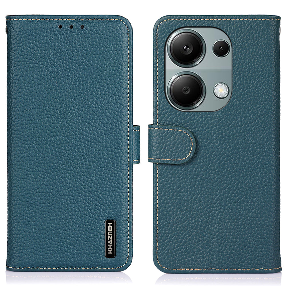 KHAZNEH For Xiaomi Redmi Note 13 Pro 4G / Poco M6 Pro 4G Case Wallet Genuine Cow Leather Phone Cover