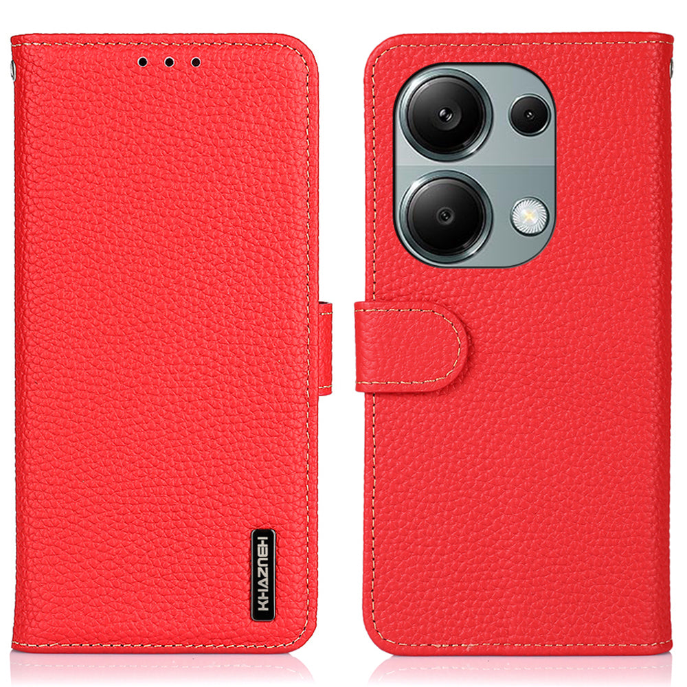 KHAZNEH For Xiaomi Redmi Note 13 Pro 4G / Poco M6 Pro 4G Case Wallet Genuine Cow Leather Phone Cover