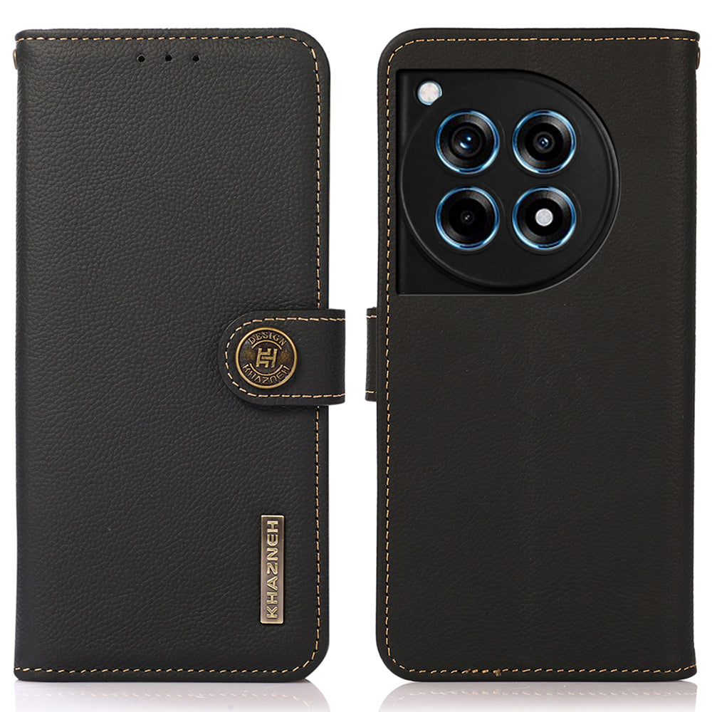 KHAZNEH For OnePlus Ace 3 5G / 12R 5G Cell Phone Case Genuine Cow Leather RFID Blocking Cover