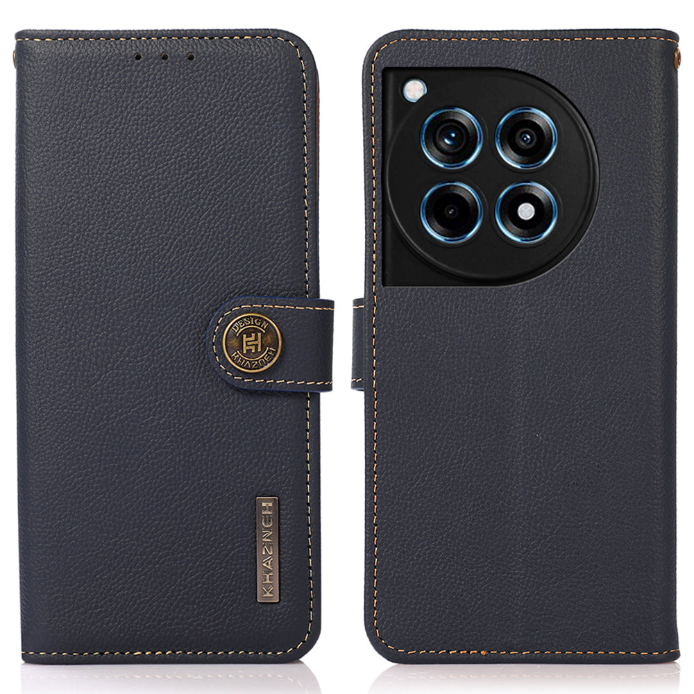 KHAZNEH For OnePlus Ace 3 5G / 12R 5G Cell Phone Case Genuine Cow Leather RFID Blocking Cover