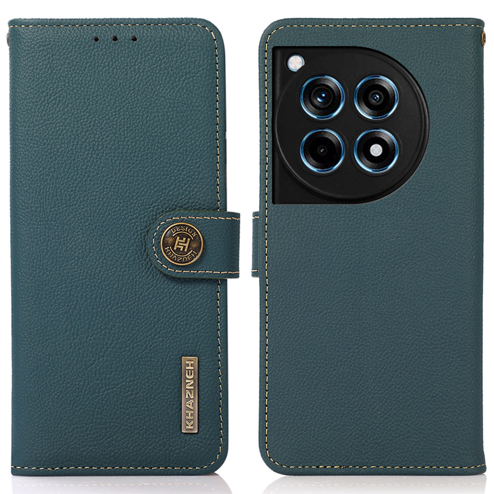 KHAZNEH For OnePlus Ace 3 5G / 12R 5G Cell Phone Case Genuine Cow Leather RFID Blocking Cover
