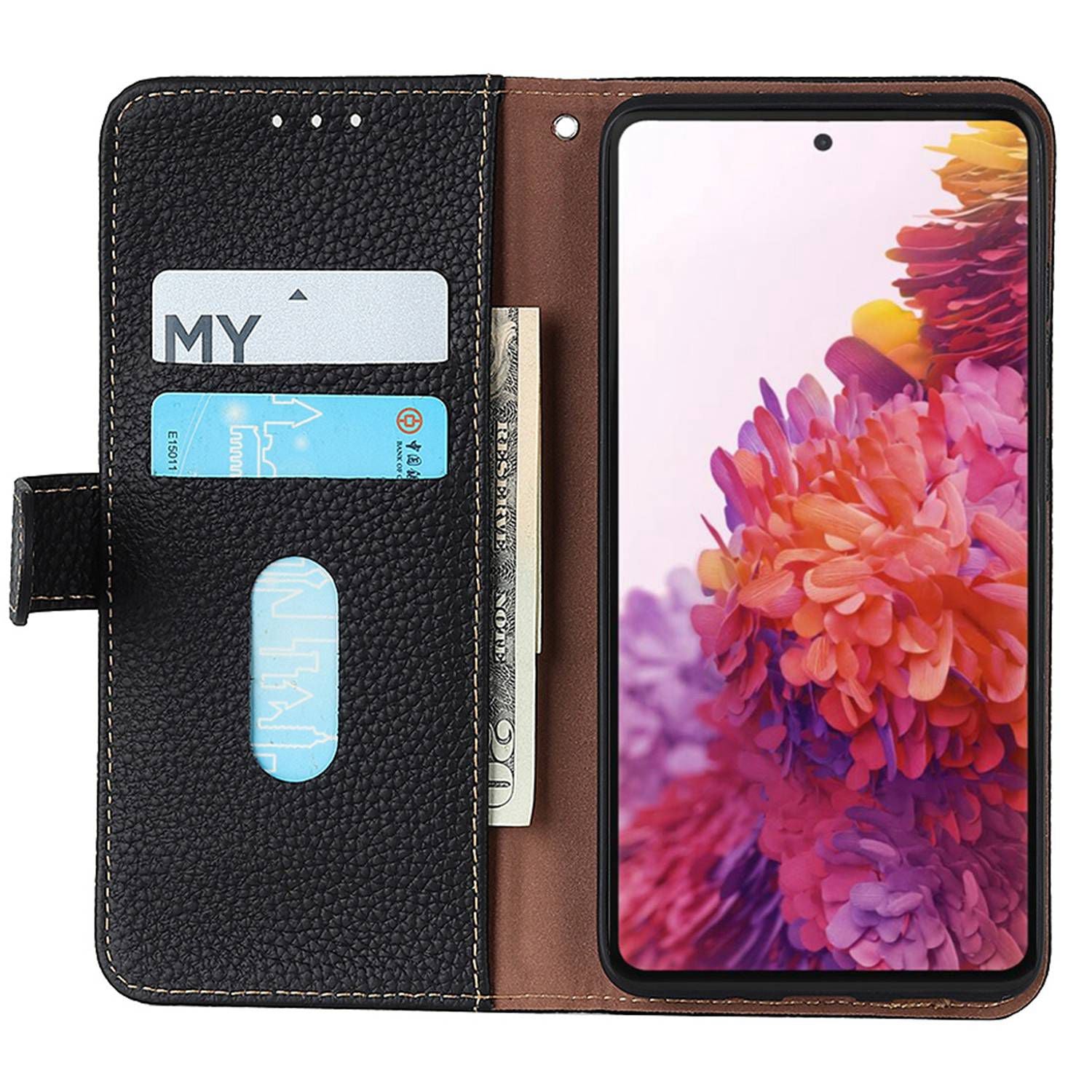 KHAZNEH For OnePlus Ace 3 5G / 12R 5G Case Folio Genuine Cow Leather Litchi Texture Phone Cover