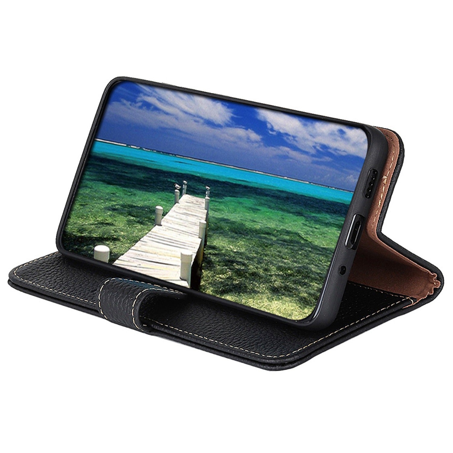 KHAZNEH For OnePlus Ace 3 5G / 12R 5G Case Folio Genuine Cow Leather Litchi Texture Phone Cover