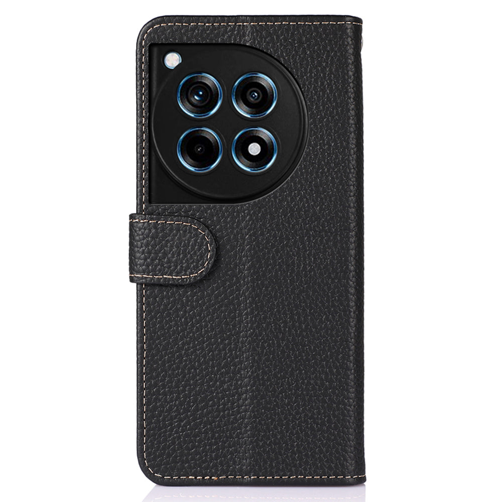 KHAZNEH For OnePlus Ace 3 5G / 12R 5G Case Folio Genuine Cow Leather Litchi Texture Phone Cover