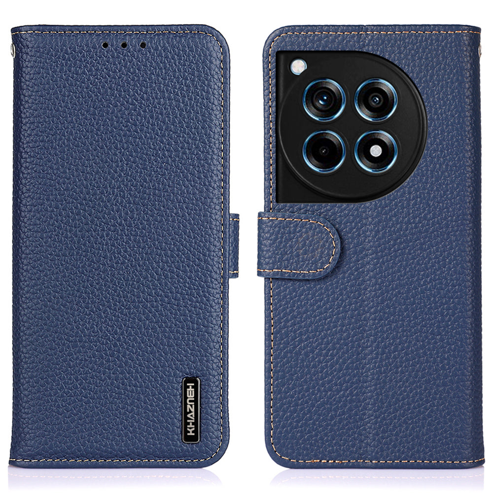 KHAZNEH For OnePlus Ace 3 5G / 12R 5G Case Folio Genuine Cow Leather Litchi Texture Phone Cover