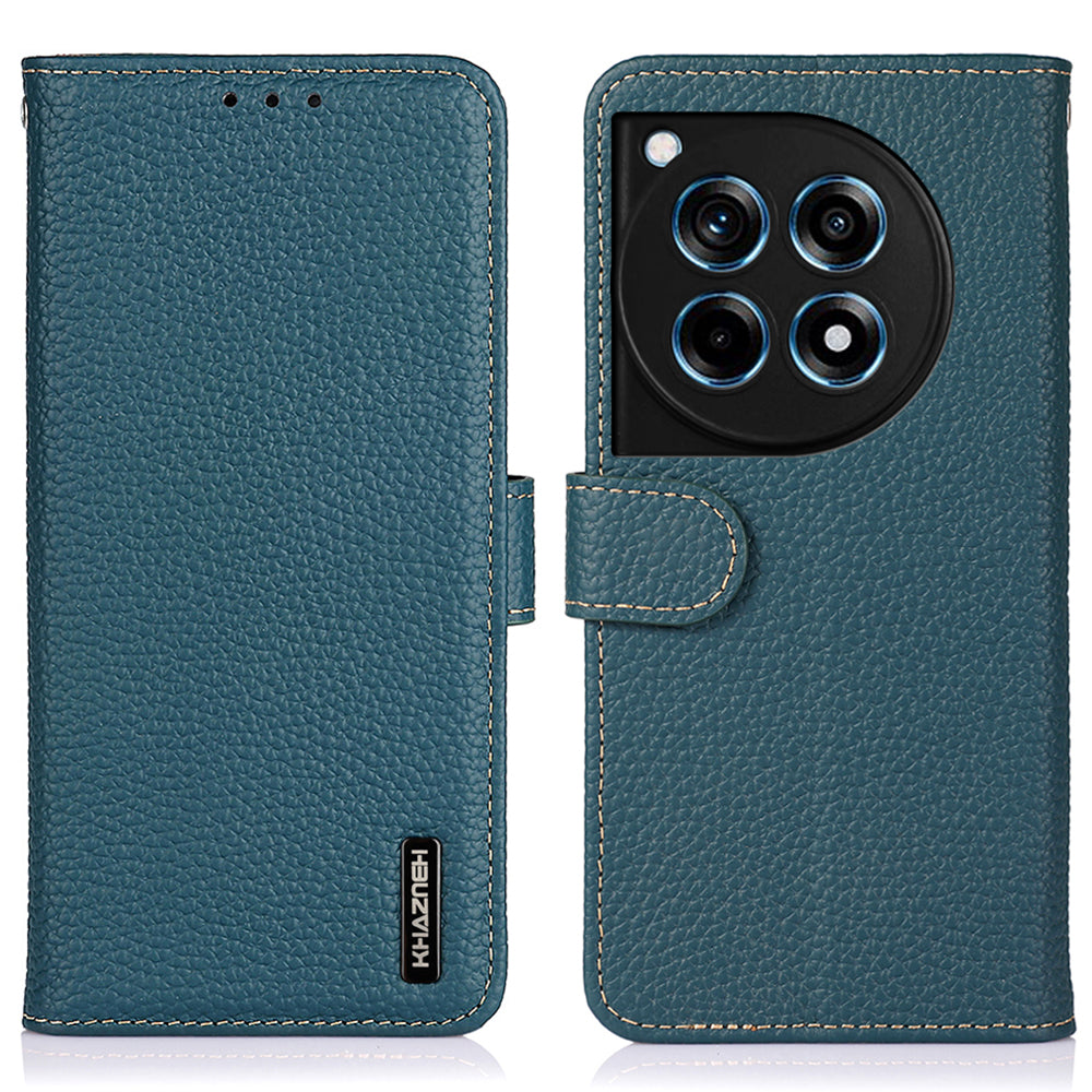 KHAZNEH For OnePlus Ace 3 5G / 12R 5G Case Folio Genuine Cow Leather Litchi Texture Phone Cover